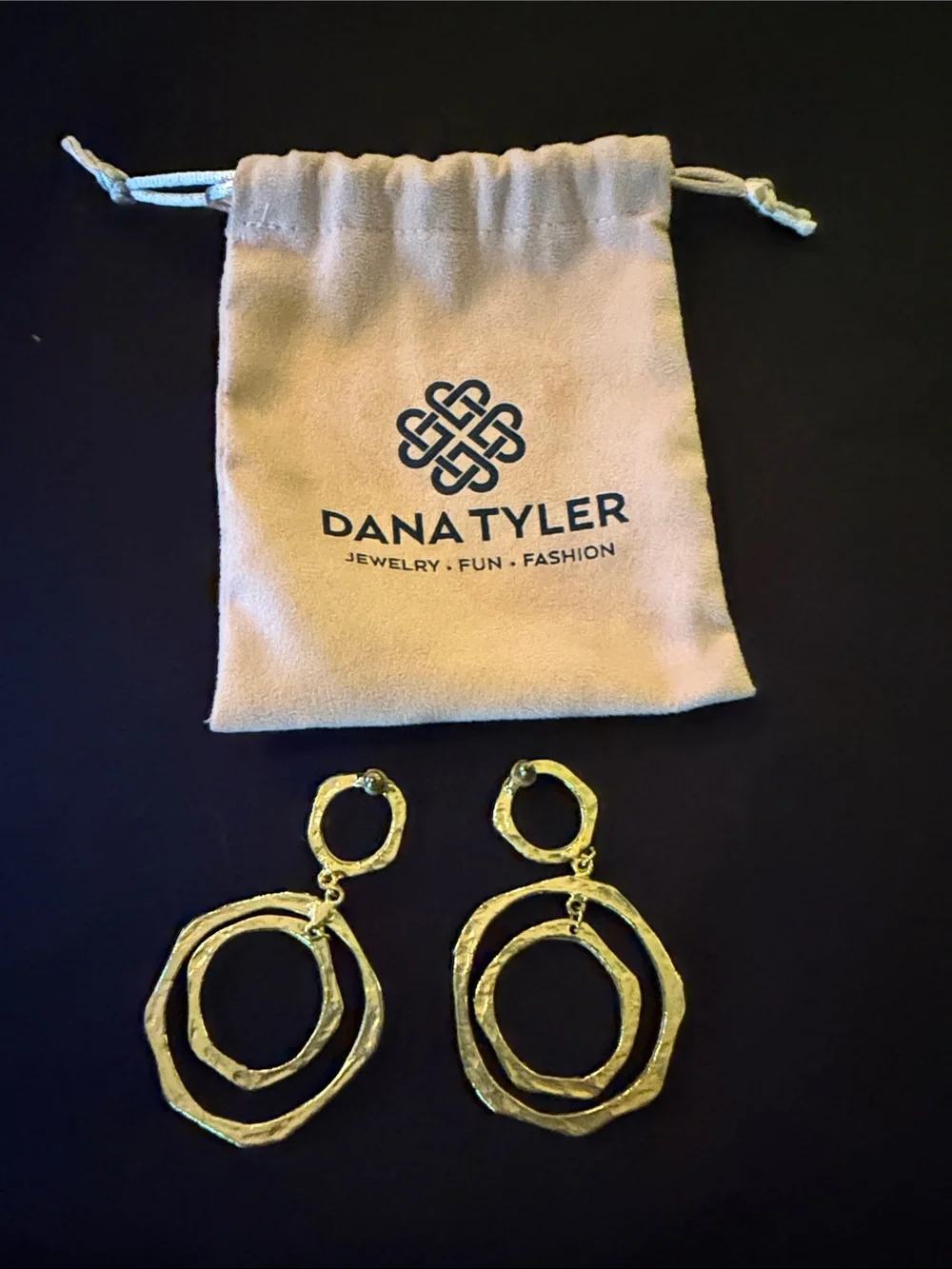 Dana Tyler Gold Hammered Double Hoop Drop Earrings - Gold